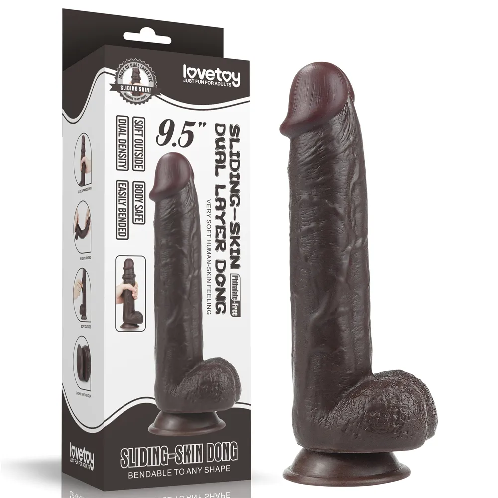 Lovetoy Dong de doble capa con piel deslizante de 9.5» – Negro LV317014