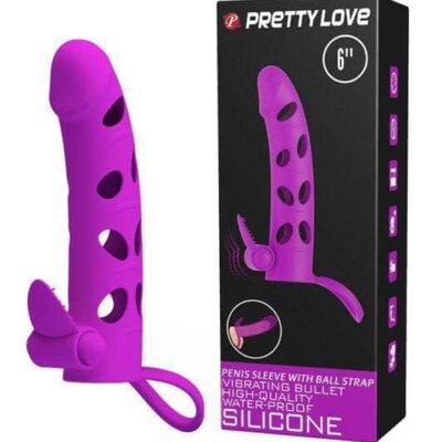 FUNDA CON VIBRACIÓN Y ANILLO PENEANO MORADA
